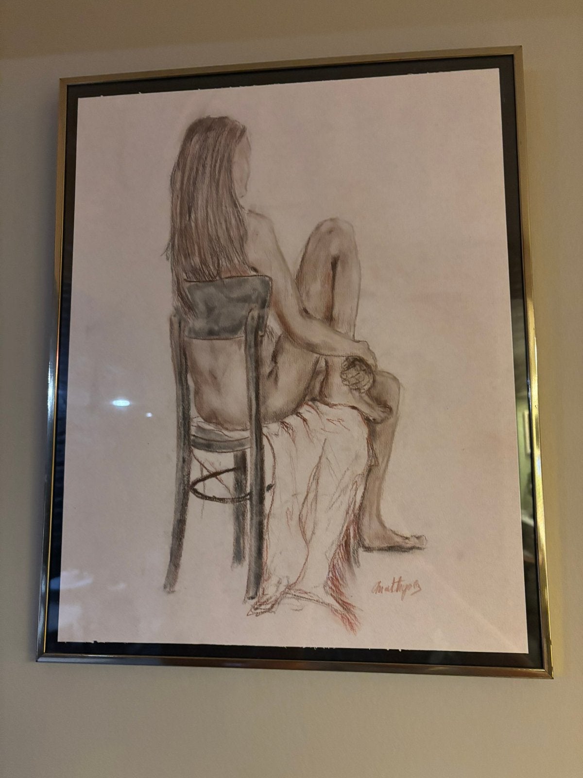 Litho naakte vrouw gesigneerd Matthysen, Ophalen, Gesigneerd