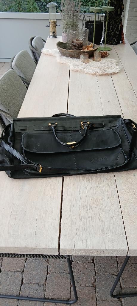 Reistas, merk JOOP, vintage, zwart leder, 40 tot 60 cm, Gebruikt, 20 tot 30 cm, Zwart