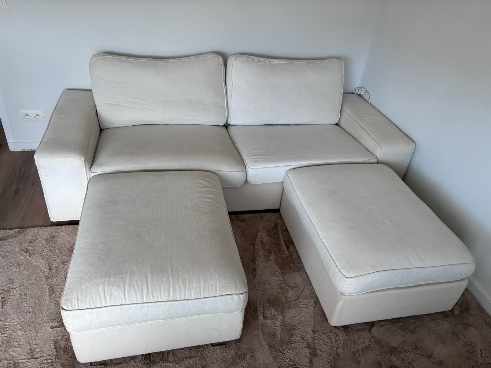 Canapé 3 places KIVIK Ikea avec 2 poufs, Enlèvement, Utilisé, Tissus, Ikea