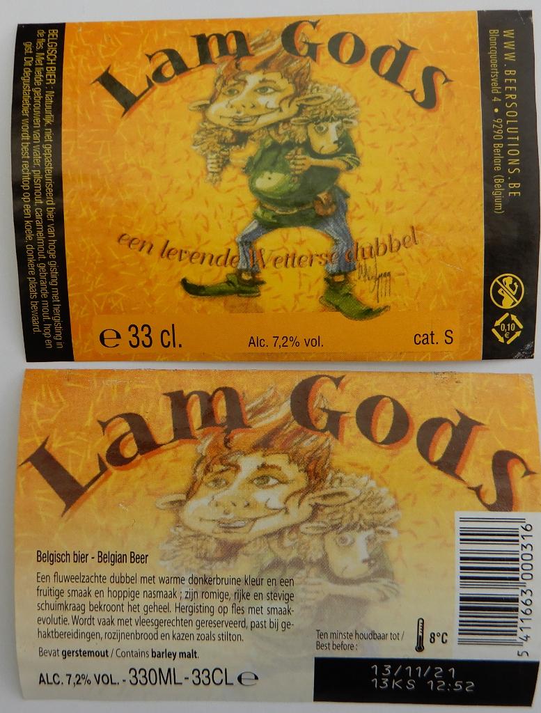 Bieretiket Lam Gods Brouwerij Beersolutions (5b3), Verzenden, Gebruikt