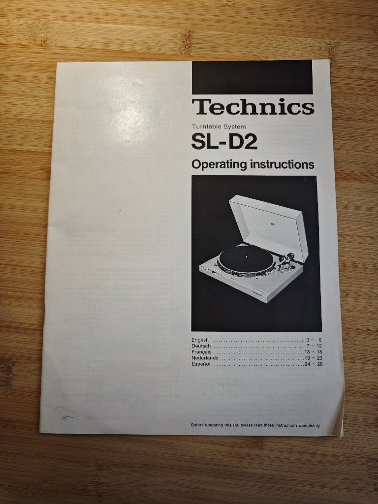 Handleiding Technics SL-D2 platenspeler in goede staat, Audio, Tv en Foto, Platenspelers, Ophalen of Verzenden, Gebruikt, Platenspeler