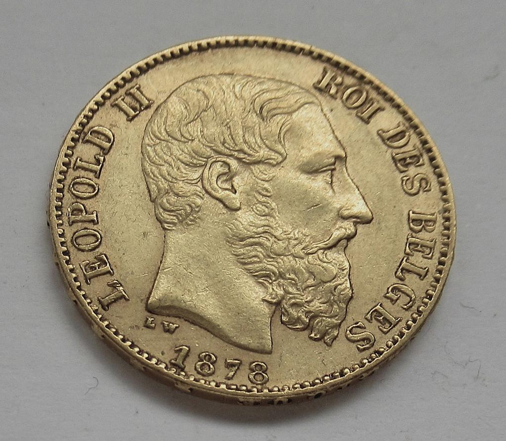 Belgie 20 francs 1878, Verzenden, België, Goud