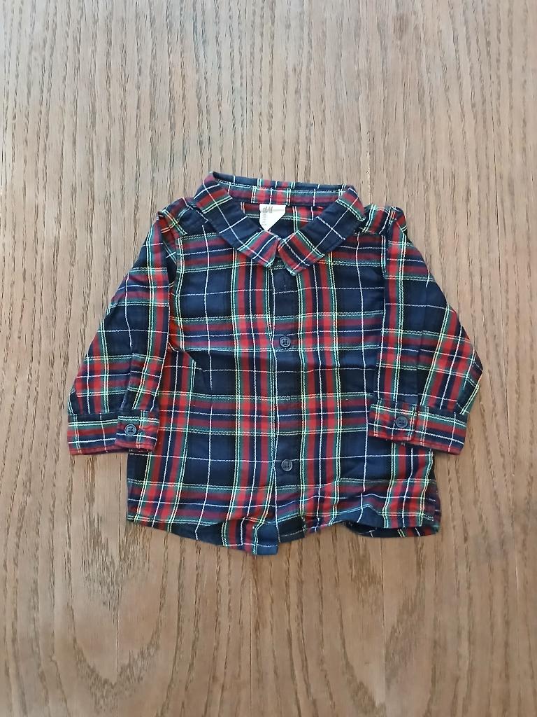 H&M Geruit Overhemd Tartan Rood/Donkerblauw - Maat 68, H&M, Ophalen of Verzenden, Zo goed als nieuw, Overhemdje of Bloesje