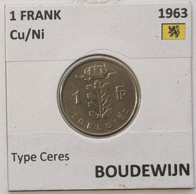 1 frank ceres 1963 VL, Postzegels en Munten, Ophalen of Verzenden, Metaal, Losse munt