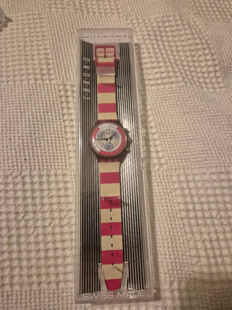 Vintage 1992 Swatch Chrono "Navy Berry" SCM100, Kunststof, Polshorloge, Swatch, Nieuw