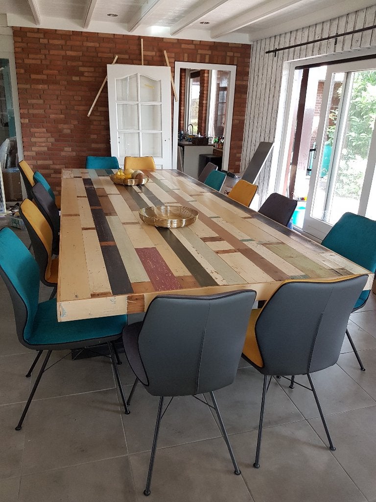Vergadertafel lange tafel sloophout, eiken, plywood, bamboe, Antiek en Kunst, Ophalen