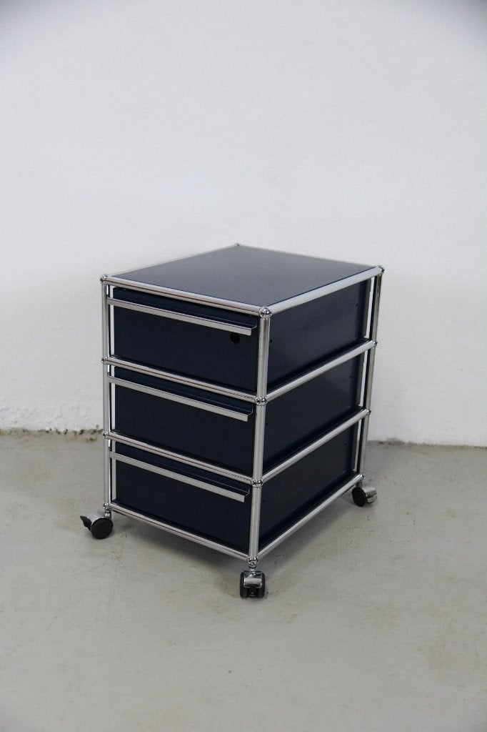 USM Haller M26 - Commode - Bleu foncé, 3 ou 4 tiroirs, Enlèvement, Utilisé, Métal