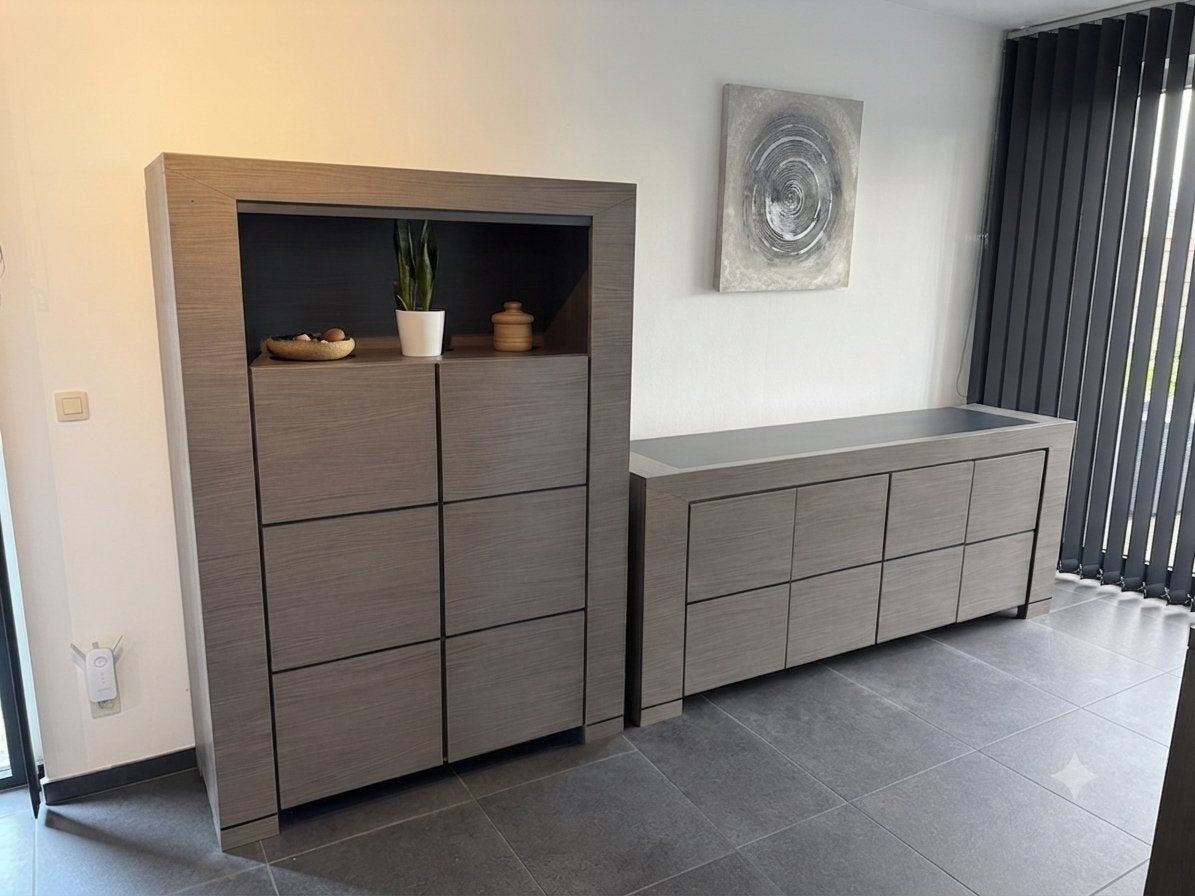 Buffet + Meuble bar moderne en excellent état, Avec porte(s), Comme neuf, Enlèvement, Autres matériaux