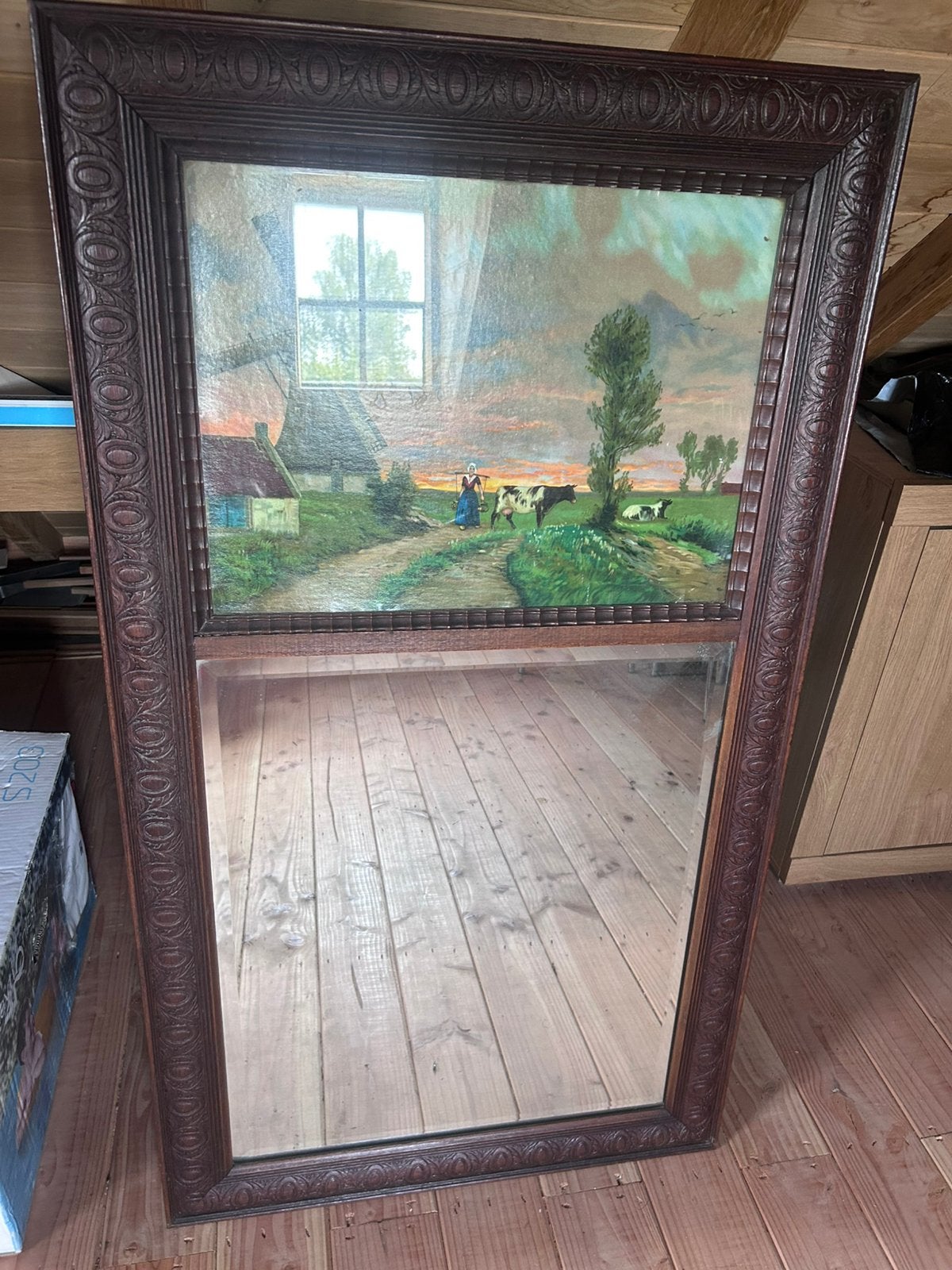 Miroir Trumeau du XIXe siècle avec lithographie, Enlèvement, Rectangulaire, 50 à 100 cm, 100 à 150 cm