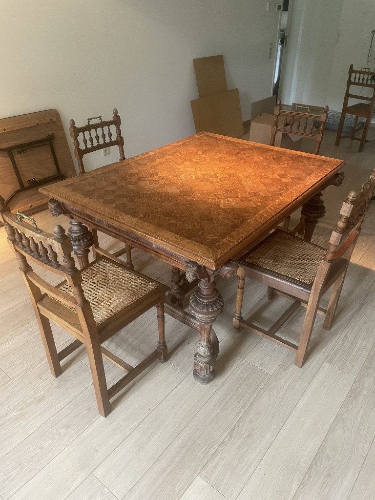 antieke eettafel + 5 stoelen, Enlèvement