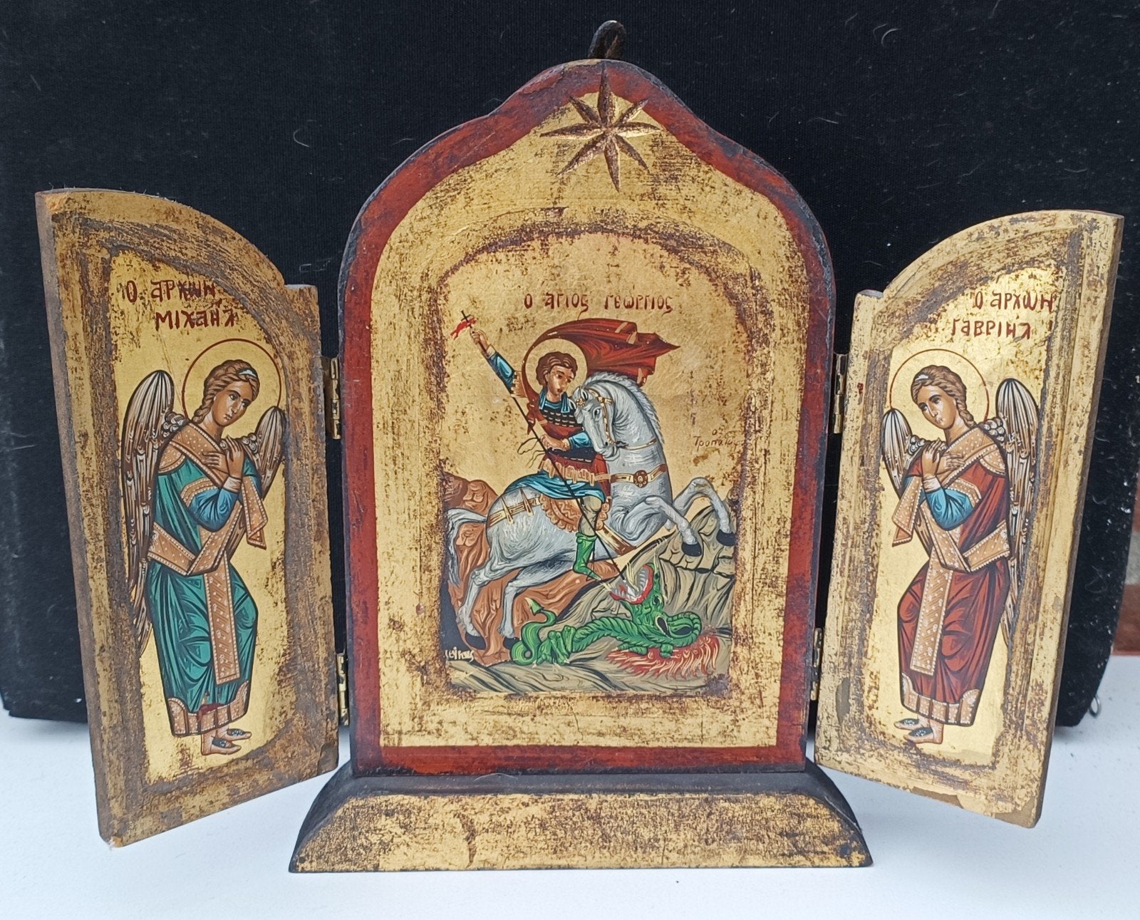 Byzantijnse drie luik ikoon religie heilige St.Joris, Ophalen of Verzenden