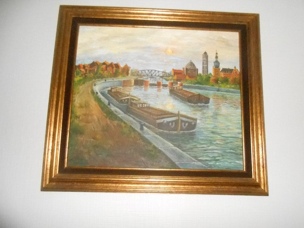 Peinture sur toile vue sur la Lys de Comines France, Enlèvement, Classique, Paysage