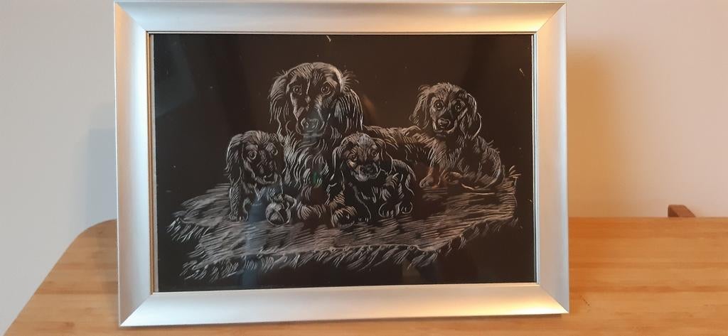 Aluminiume kader met honden, Antiek en Kunst, Ophalen