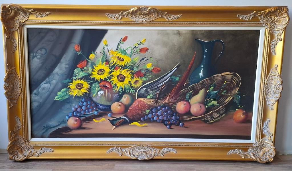 Schilderij stilleven met goudkleurig kader, Antiek en Kunst, Kunst | Schilderijen | Klassiek, Ophalen