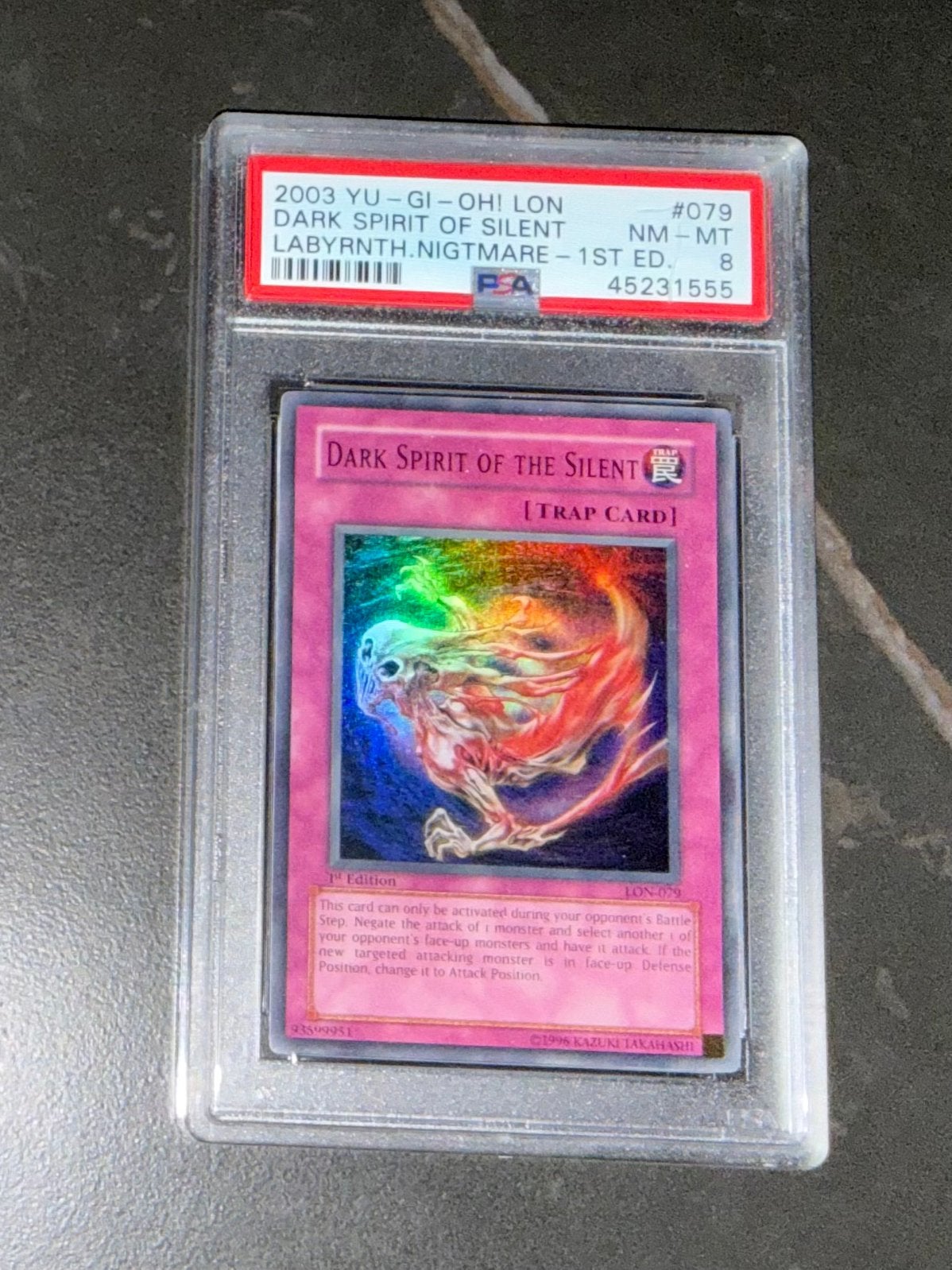 Yu-Gi-Oh! Dark Spirit of the Silent LON-079 1st Ed. PSA 8, Ophalen of Verzenden, Zo goed als nieuw