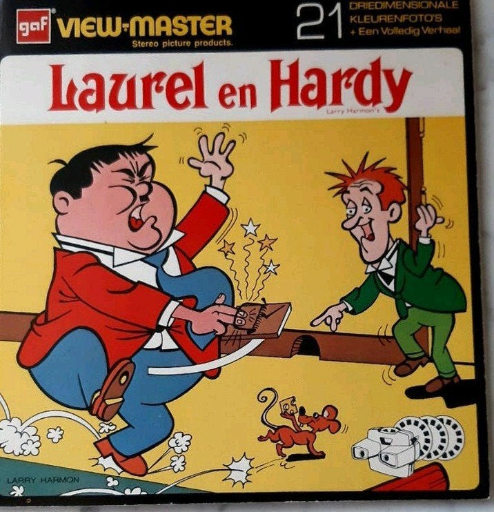 3 schijfjes VIEW MASTER, LAUREL EN HARDY, Nederlandstalig, Ophalen of Verzenden, Gebruikt