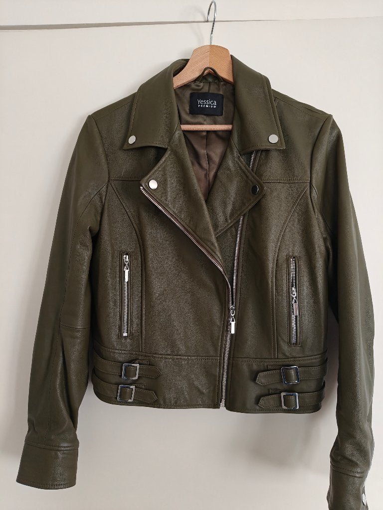 Leren jas - olijfgroen, C&A, Enlèvement, Comme neuf, Taille 36 (S)