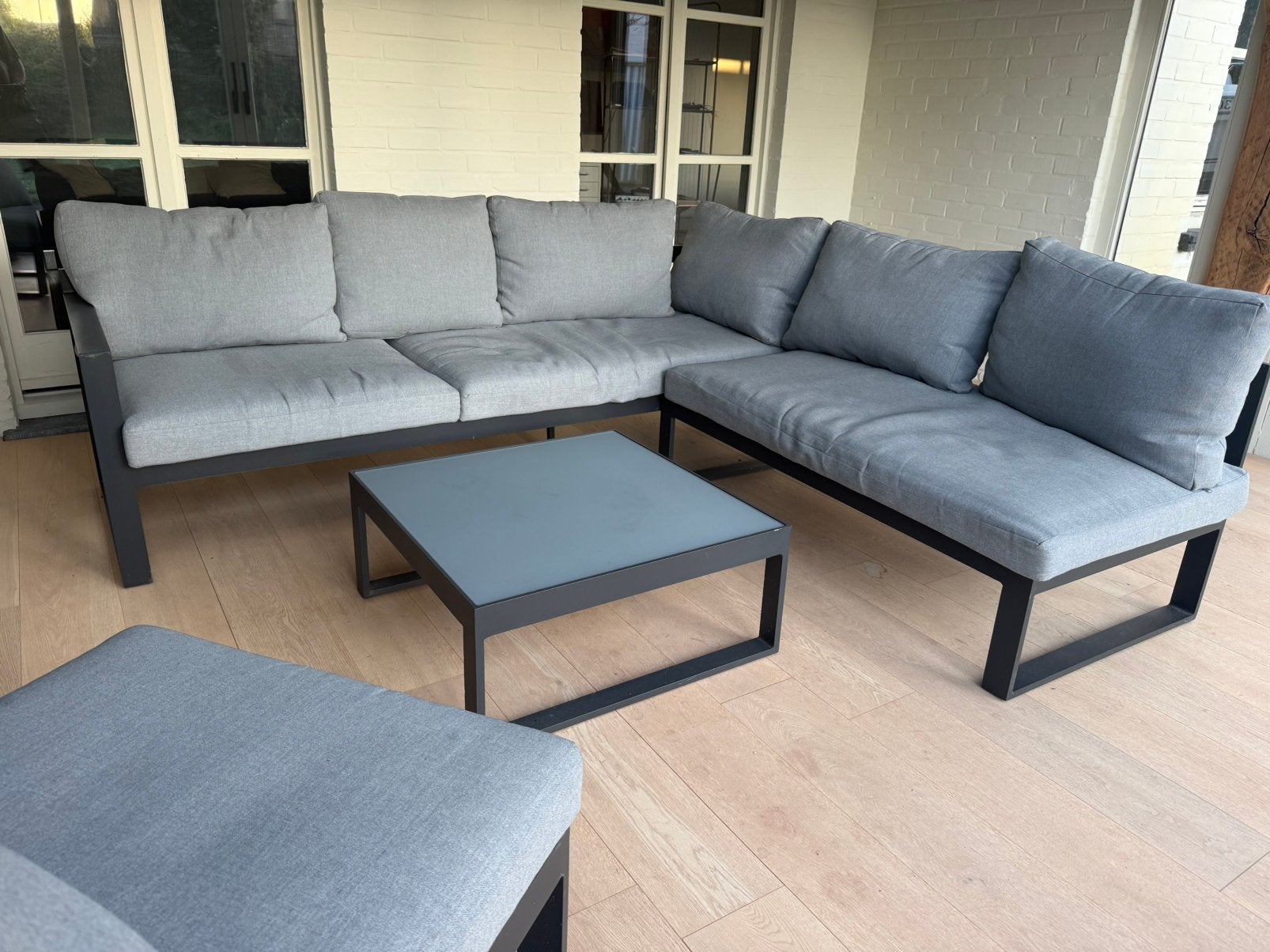 Aluminium loungeset – hoekbank + salontafel + loungestoel, Tuin en Terras, Ophalen, Zo goed als nieuw, Aluminium, Loungeset
