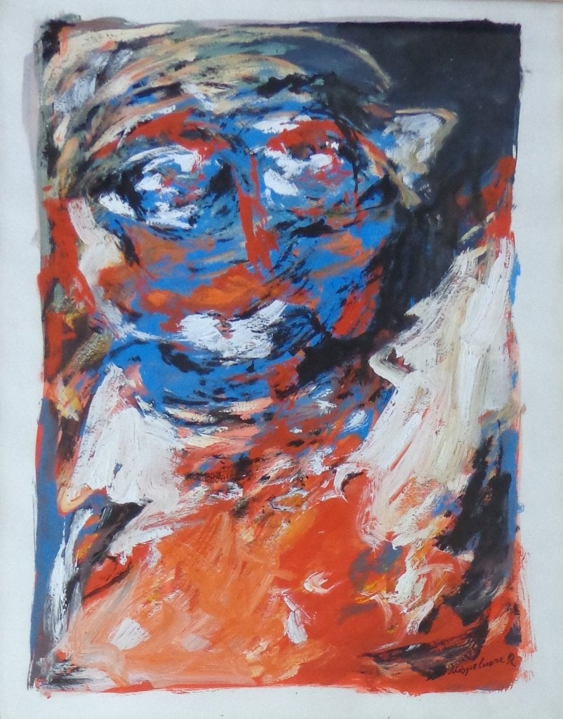 ROBERT DE WISPELAERE / FIGUUR / OLIEVERF / 78x63cm / KADER, Abstrait, Peinture à l'huile, Enlèvement, Papier/carton