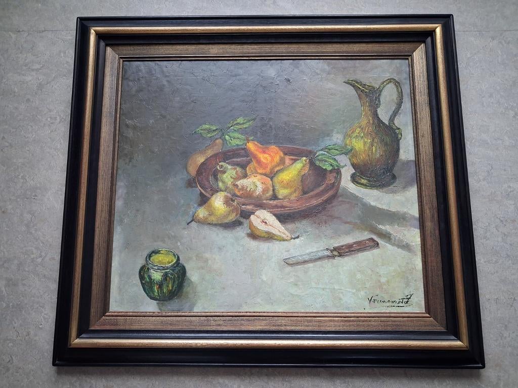 Stilleven op doek (90cm-80cm), Antiek en Kunst, Kunst | Schilderijen | Klassiek, Ophalen