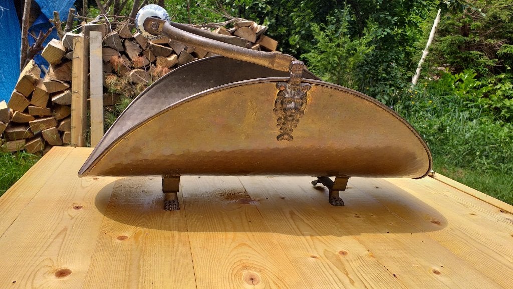 Vintage koperen houtmand met leeuwen, Antiek en Kunst, Ophalen