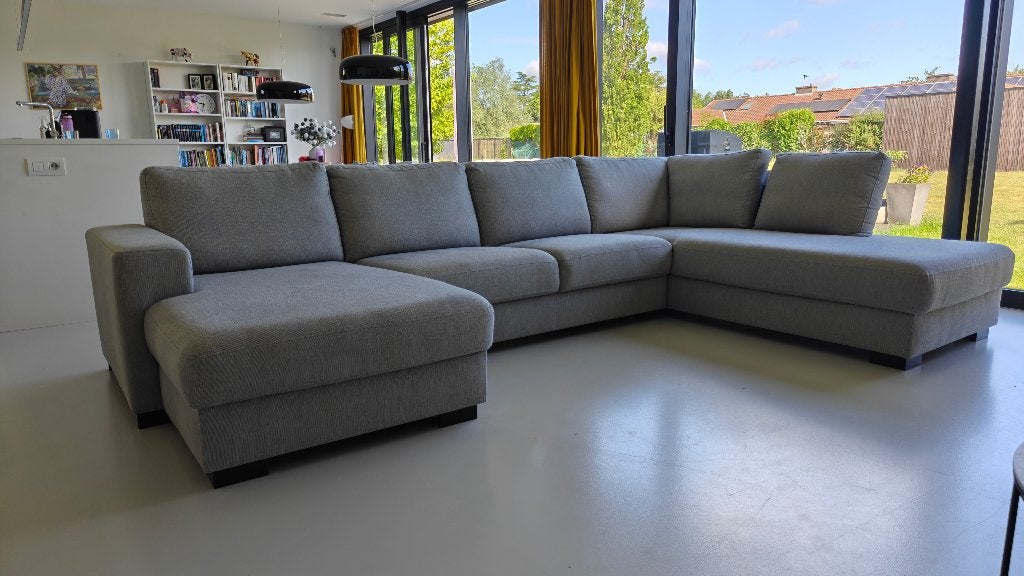 lichtgrijze hoekzetel, Huis en Inrichting, Ophalen, Modern - lichtgrijs, 300 cm of meer, Zo goed als nieuw