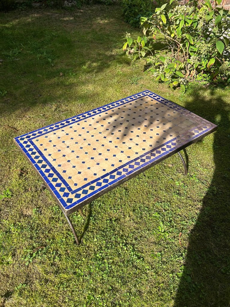 Table basse vintage mosaïque de Zellige, Maison & Meubles, Enlèvement, Utilisé, 50 à 100 cm, Mosaïque en carreaux de ciments