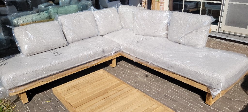 Lounge in teak Escala Exterioo, Tuin en Terras, Ophalen, 6 zitplaatsen, Bank, Teakhout