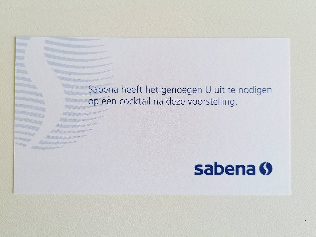 Sabena Document #036 Invitation Card Cocktail – Tweetalig, Ophalen of Verzenden, Nieuw