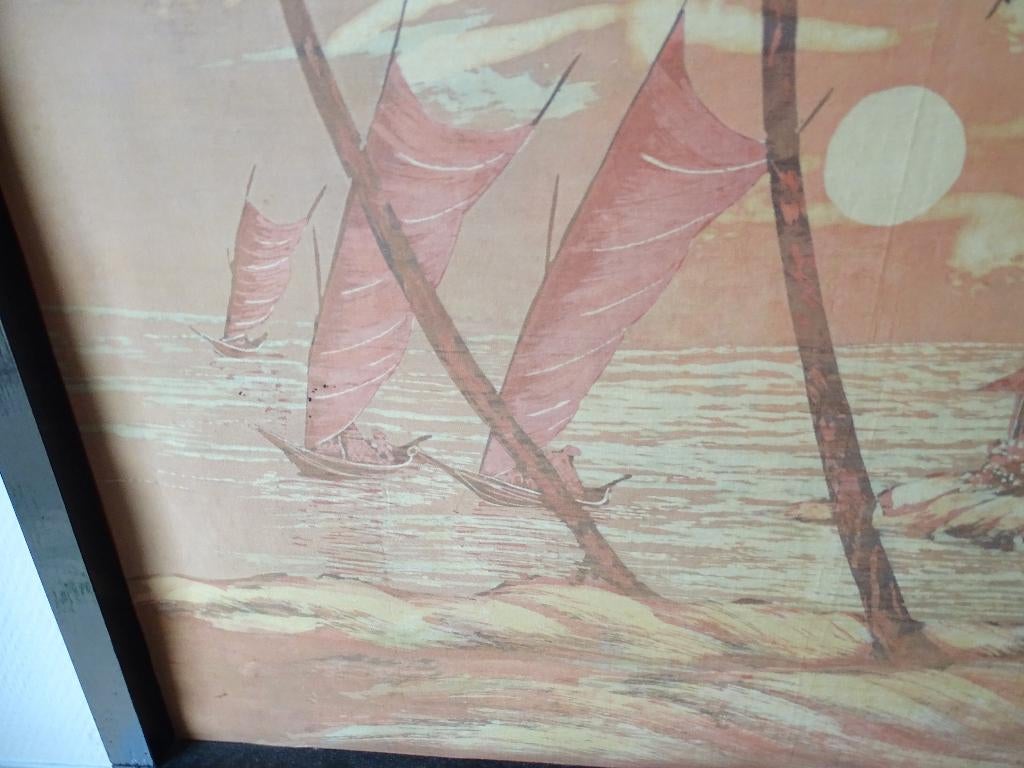 Peinture batik sur toile — paysage tropical, 75 cm ou plus, Enlèvement, Utilisé, 50 à 75 cm