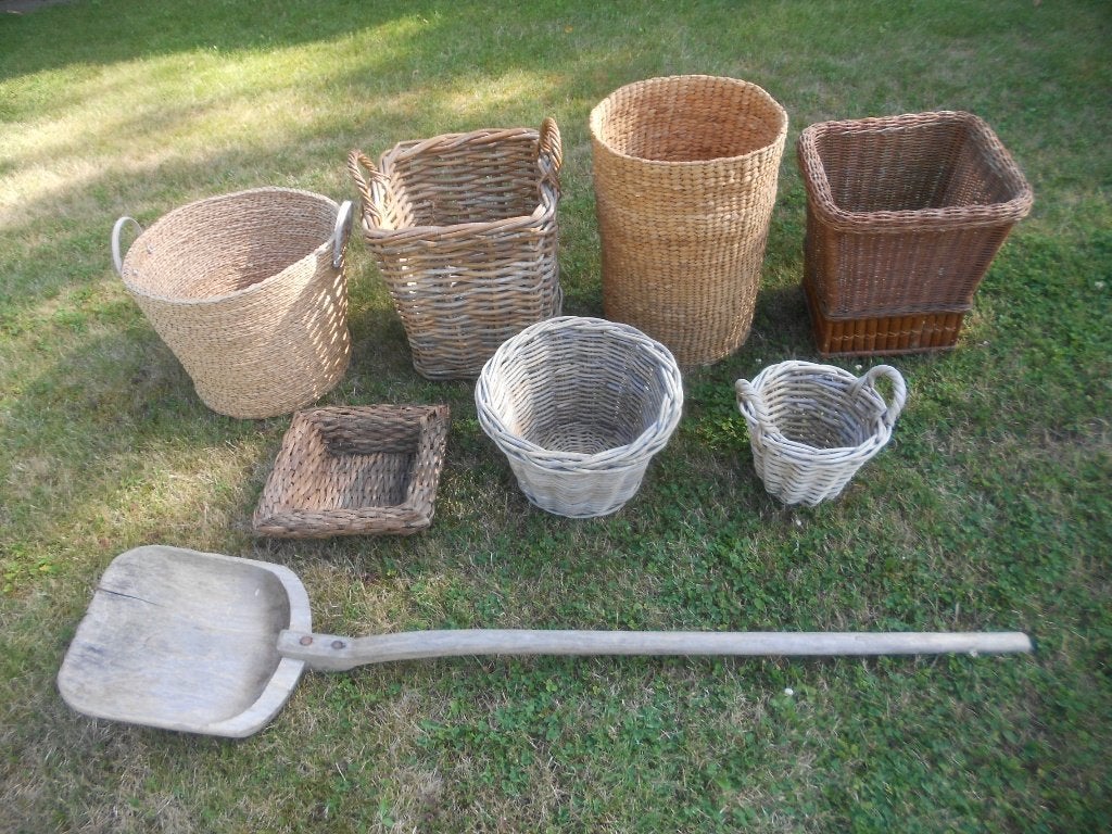 Rotin - osier - 7 paniers + 1 pelle à grains boulanger - s, Jardin & Terrasse, Enlèvement