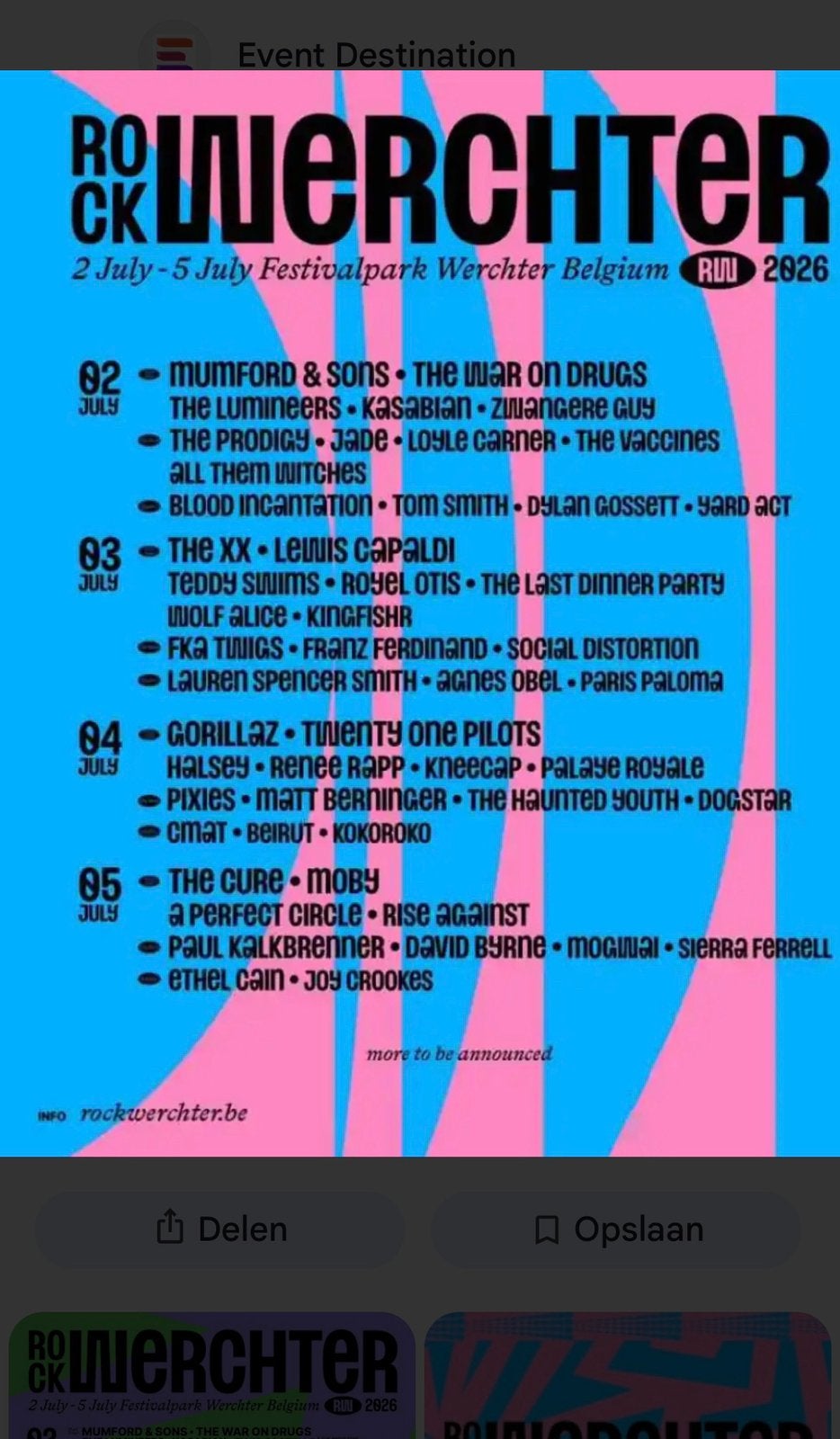 1 ticket voor Rock Werchter vandaag, donderdag 2 juli., Juillet