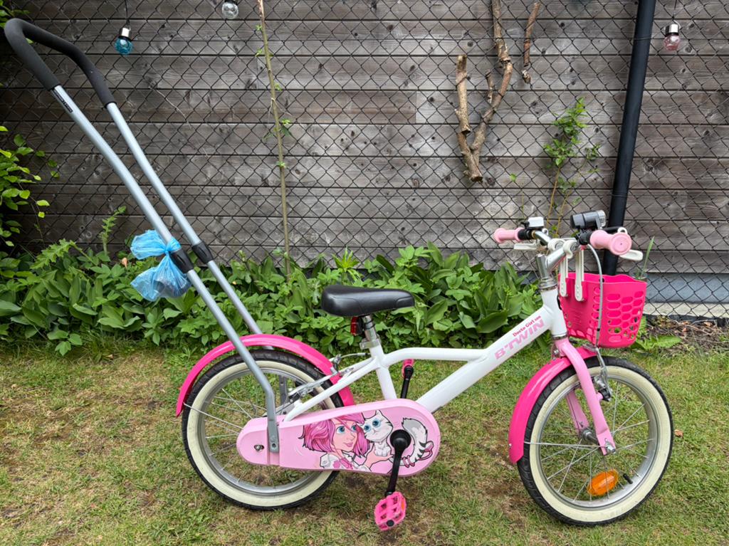 Meisjesfiets B’twin, 16 inch, met balanstrainer Decathlon, Ophalen, Gebruikt, Velgrem, Handrem