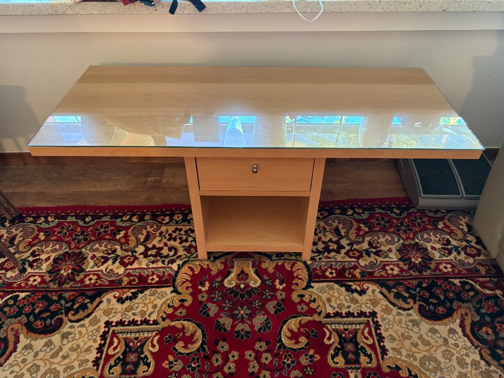 Gratis salontafel eikenfineer met glasplaat, Enlèvement, Utilisé, Rectangulaire, Hedendaags