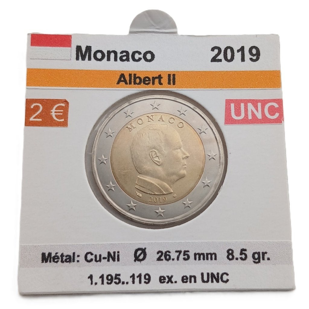 MONACO 2 €uros Albert II année 2019 UNC, Timbres & Monnaies, Envoi, Monaco, 2 euros, Monnaie en vrac