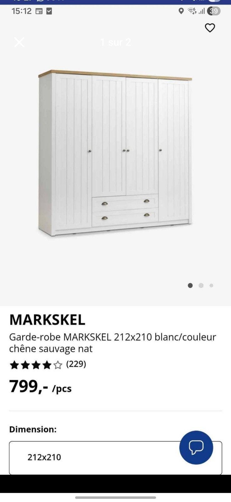 Garde-robe JYSK MARKSKEL – 212  210 cm, Enlèvement