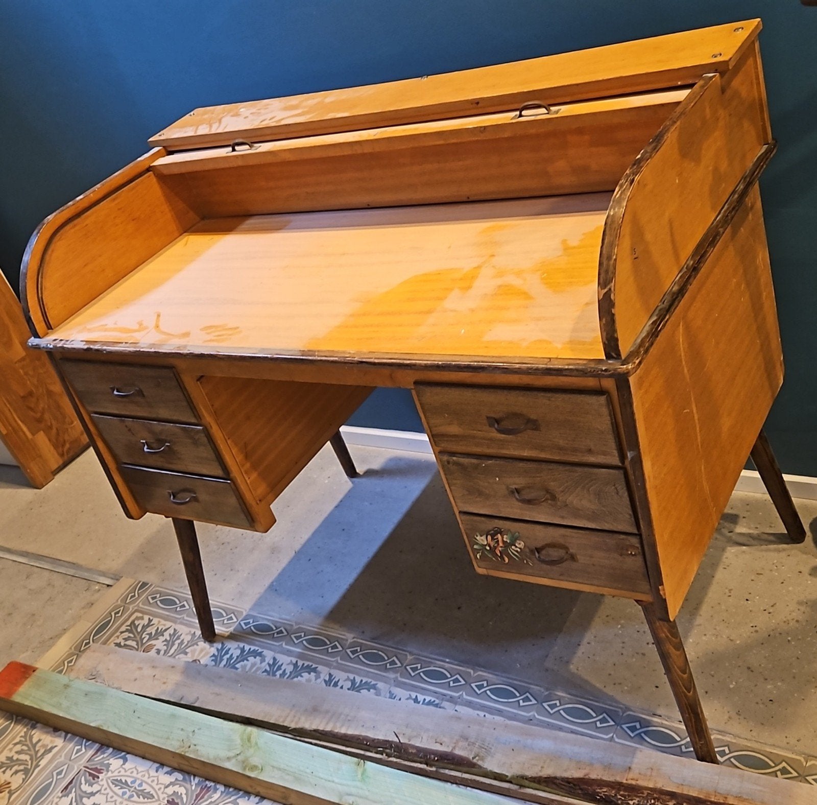 bureau vintage d'origine, Vintage, Enlèvement, Brun, Bois