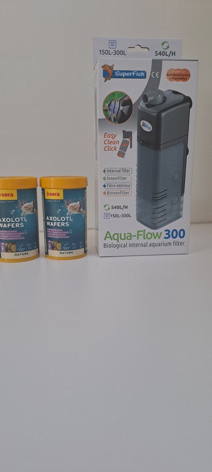 Set met filter + 2 doosjes axololt eten, Enlèvement, Filter, Sera