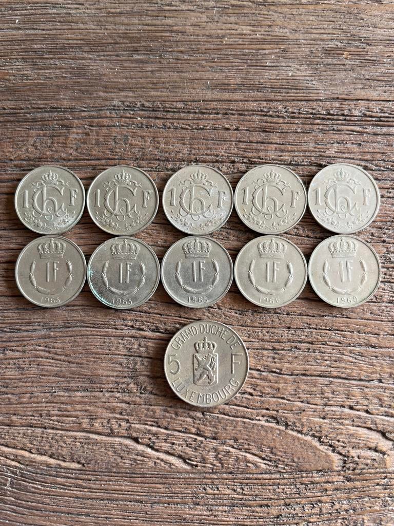 Lot de pièces luxembourgeoises (1F + 5F, 1960—1968, 11p.), Enlèvement ou Envoi, Autres pays, Série