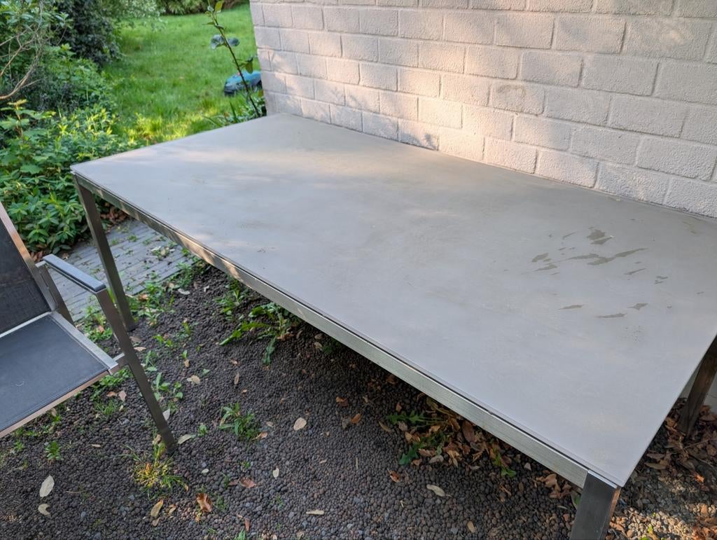 Glazen tuintafel met 6 stoelen van merk bristol, Ophalen