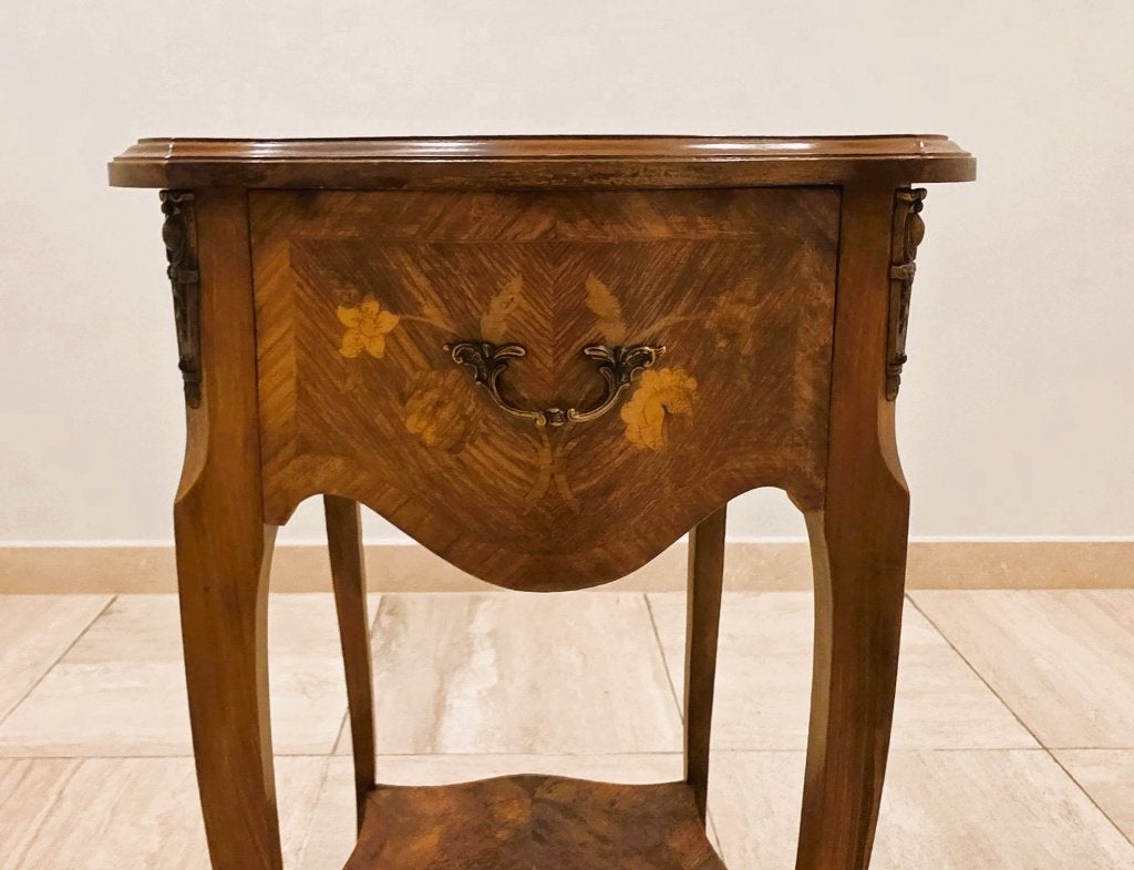 Bijzettafel in Marquetterie Louis XV stijl, Minder dan 55 cm, Ophalen of Verzenden, Zo goed als nieuw, 60 cm of meer