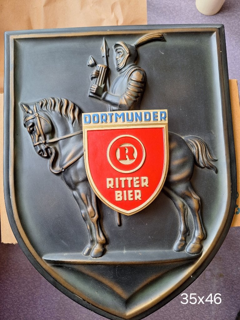 wandschild Dortmunder ritter bier reclamebord 493 DETMOLD, Verzamelen, Ophalen of Verzenden, Gebruikt, Reclamebord, Plaat of Schild
