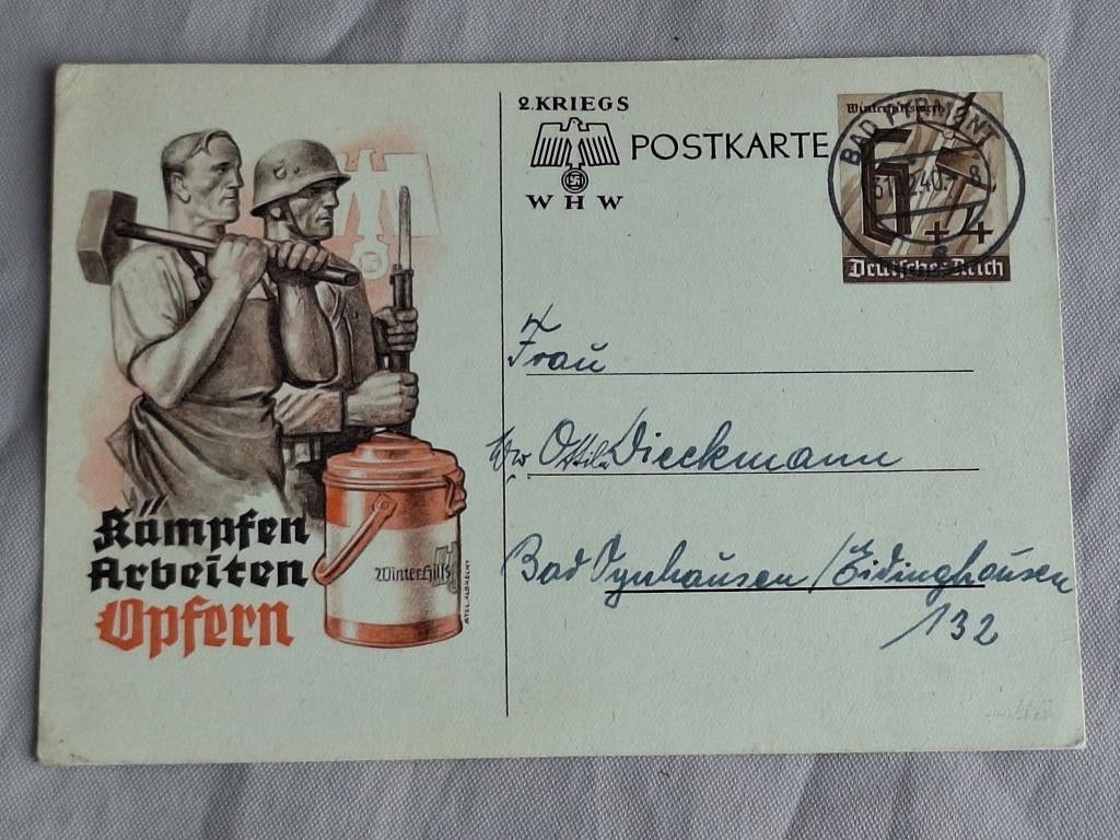 Carte postale propagande allemande ww2 Winterhilfswerk, Enlèvement ou Envoi, Armée de terre, Autres types
