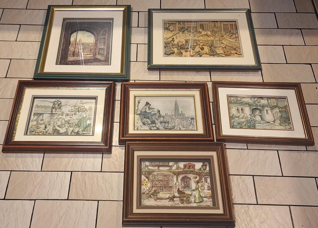 Anton Pieck (Efteling) 6 werken handgemaakt 3D, Huis en Inrichting, Woonaccessoires | Lijsten, Ophalen of Verzenden