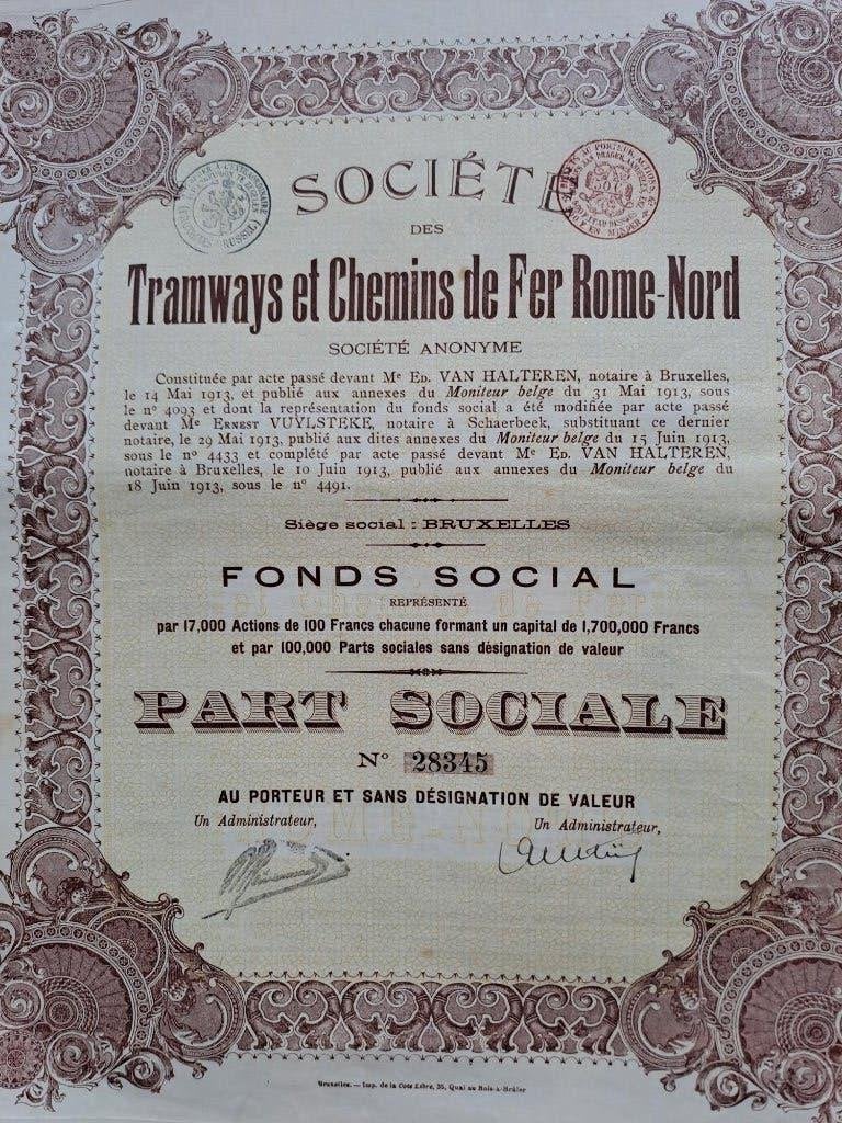Ancien stock « Tramways et Chemins de Fer Rome-Nord », Enlèvement ou Envoi, Avant 1920, Action