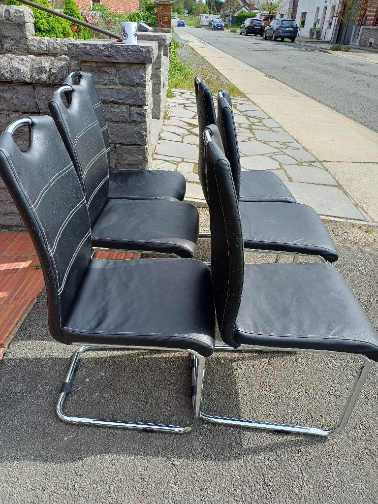 6 Chaises - Salle à manger, Maison & Meubles, Métal, Enlèvement, Noir, Moderne traineau
