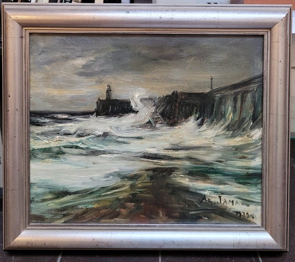 Armand JAMAR, Gros temps à Blankenberghe, Antiek en Kunst, Maritiem / water, Doek, Expressionistisch, Ophalen of Verzenden