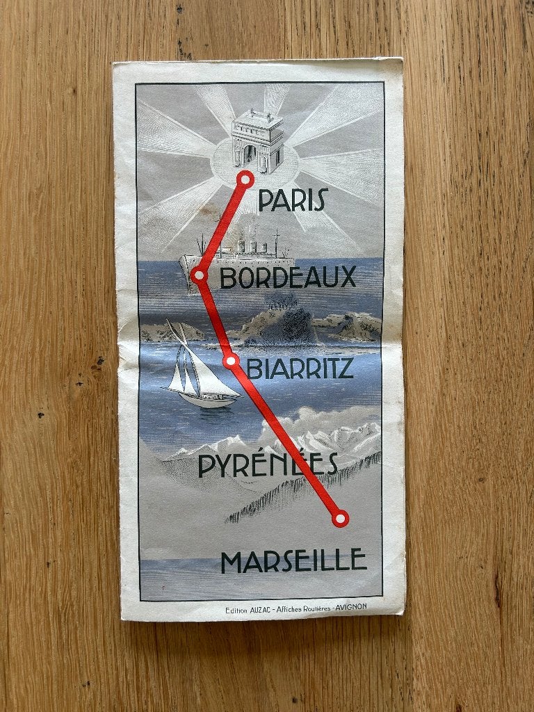 oude franse wegenkaart Perrier Paris Biarritz Marseille, Antiek en Kunst, Ophalen of Verzenden