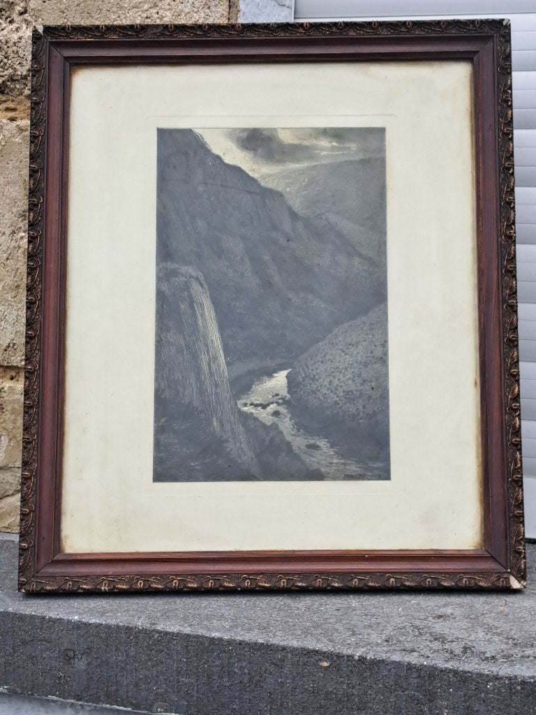 gravure signe henri meunier, Antiquités & Art, Art | Eaux-fortes & Gravures, Enlèvement ou Envoi, Paysage, Gravure