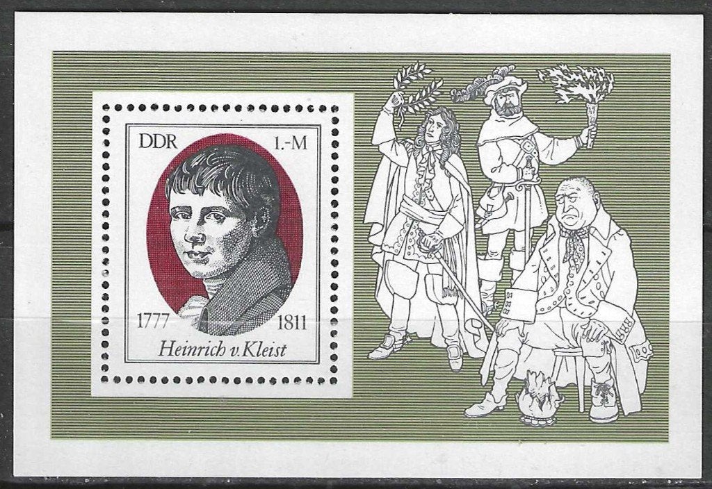 Allemagne RDA 1977 - Yvert bloc 48 - Heinrich v. Kleist (PF), Envoi, RDA, Non oblitéré